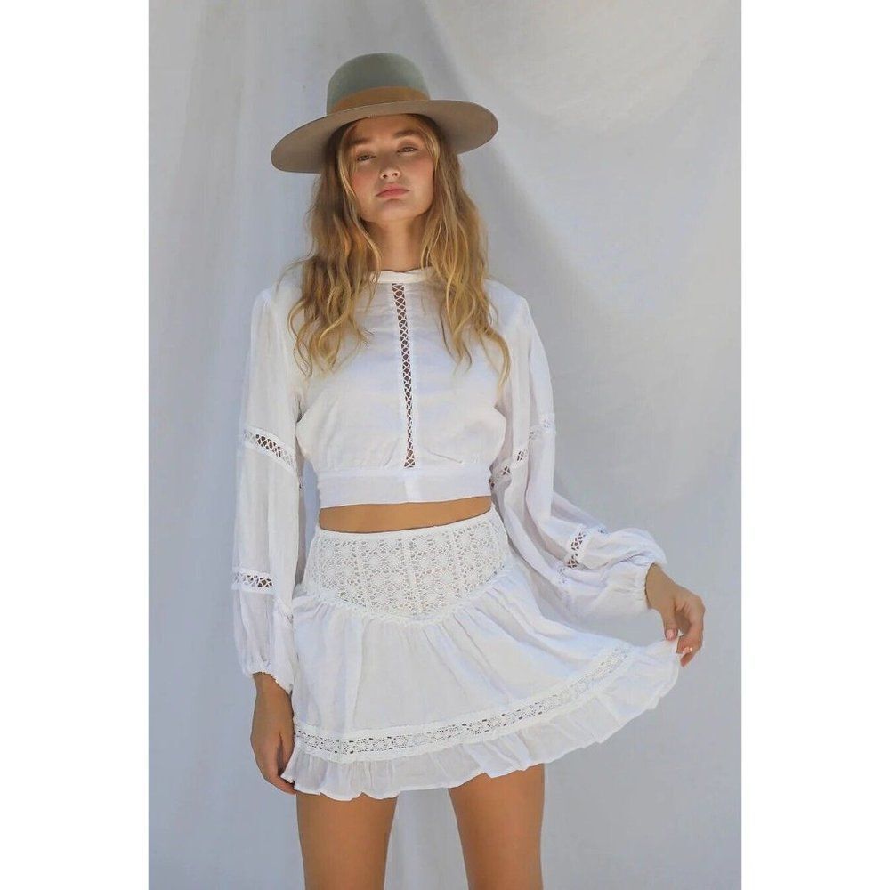 NWT FREE PEOPLE X JENS PIRATE BOOTY BREAK ON THROUGH MINI SKIRT IVORY - Picture 2 of 6